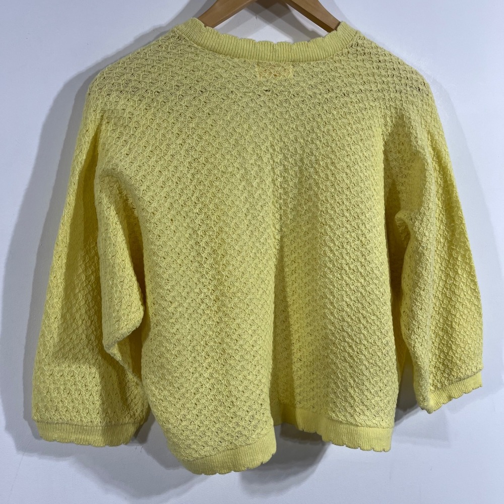 VTG Y2K Yellow Orlon Cottagecore Boho Bolero Knit Open Front Cardigan Cropped XL - Picture 5 of 8